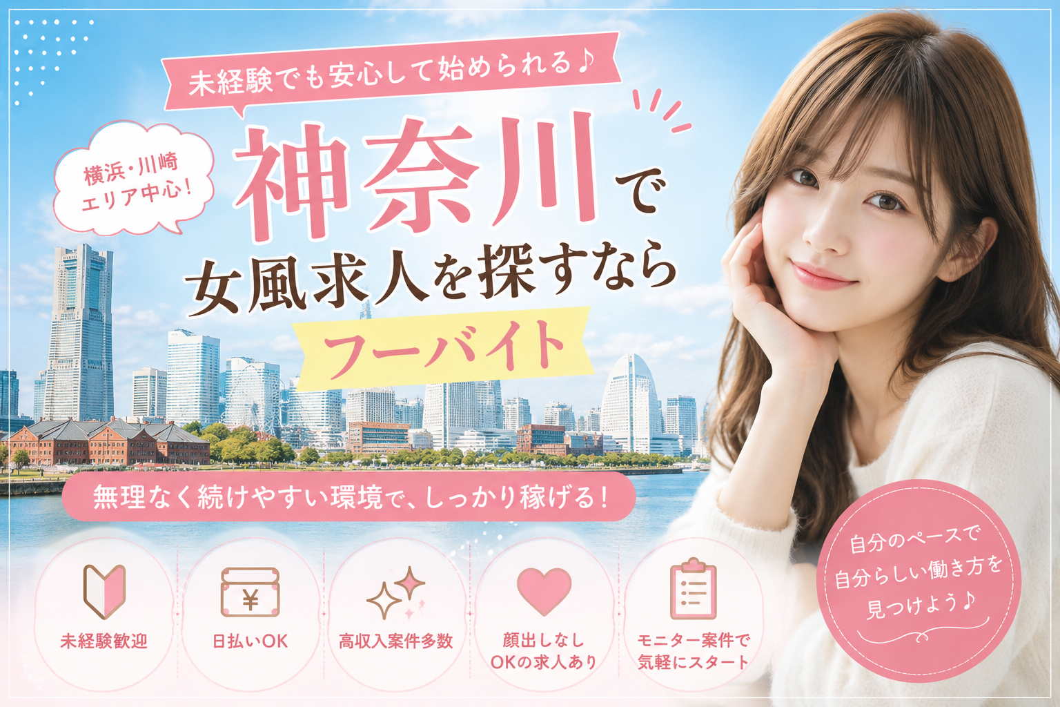神奈川の女性用風俗（女風）求人イメージ｜未経験歓迎・高収入モニター募集