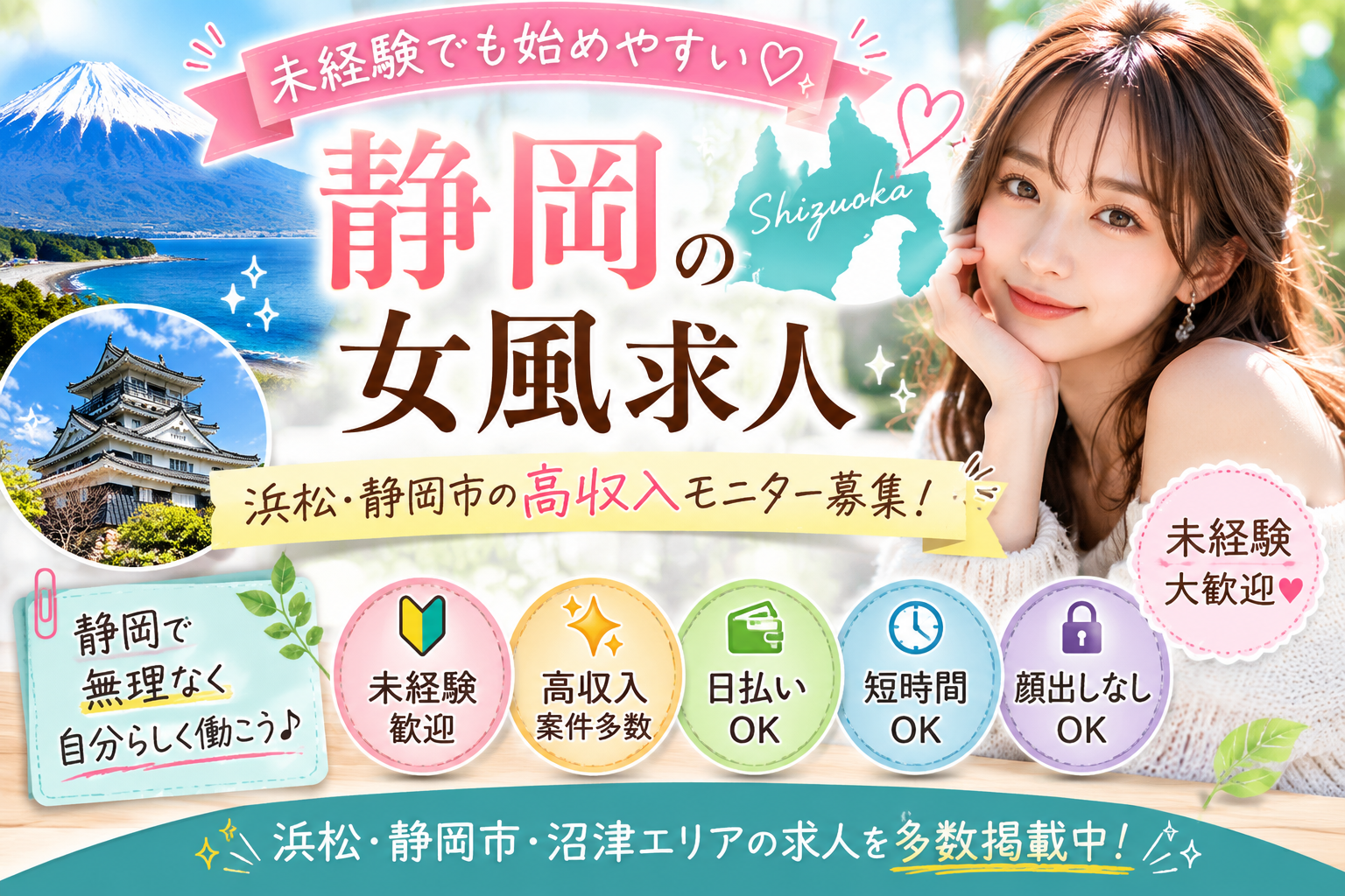 静岡の女性用風俗(女風)求人・浜松の高収入モニター募集イメージ